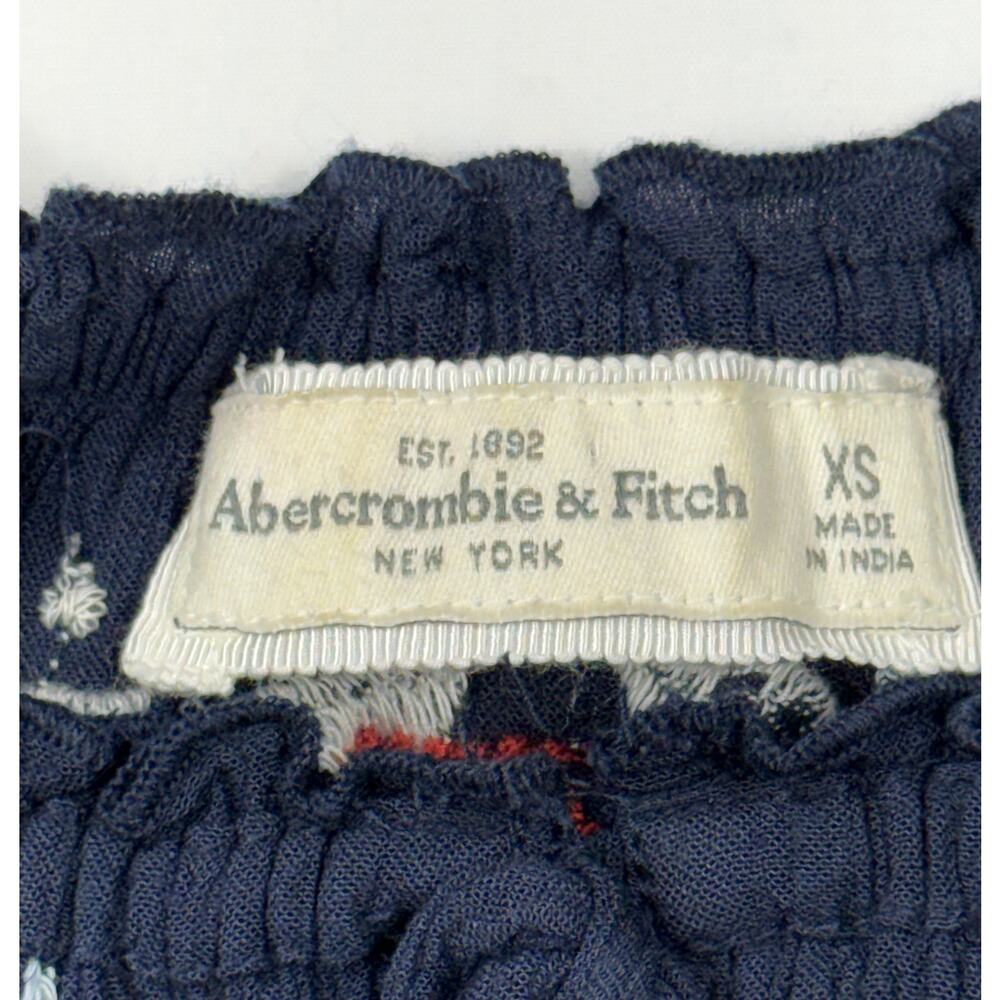 Abercrombie & Fitch navy blue XS boho top white and red embroidered long sleeves - Picture 3 of 10